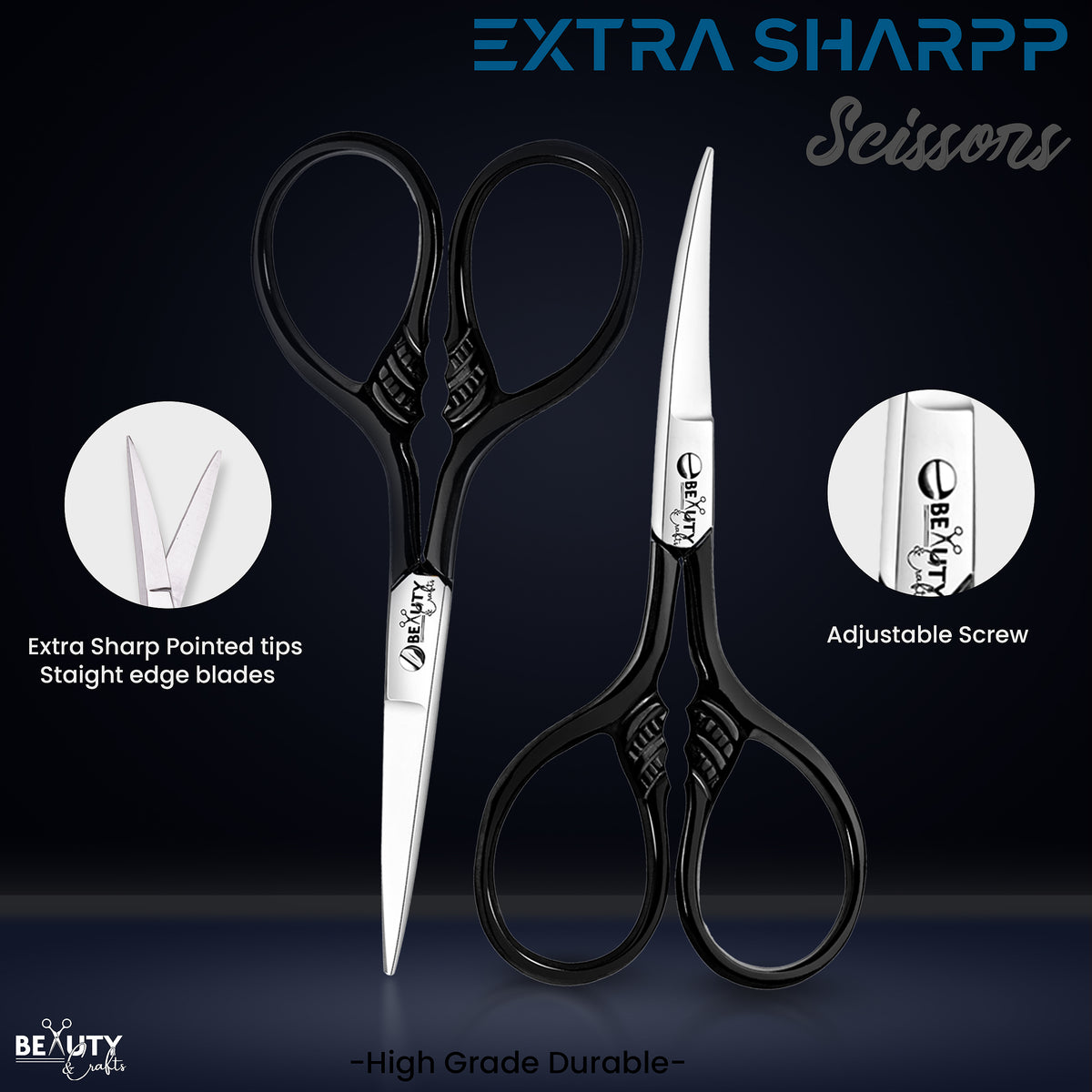PrecisionBlack 2PC Facial Scissors – Curved & Straight