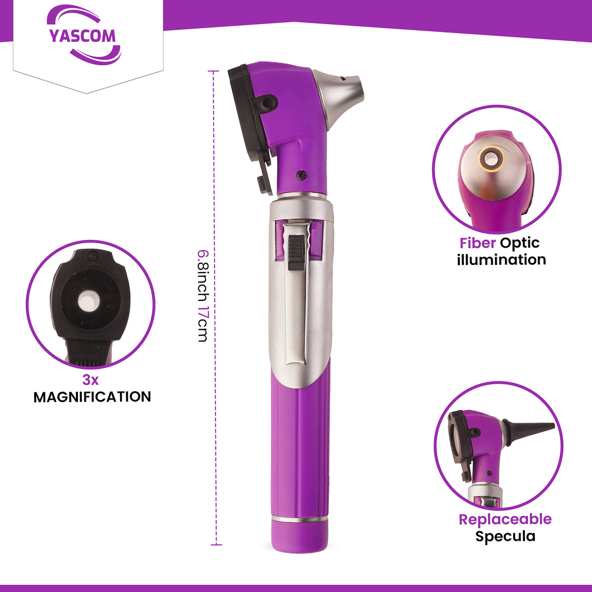 ProScope Pocket Otoscope – LED, 10x Specula (Purple)