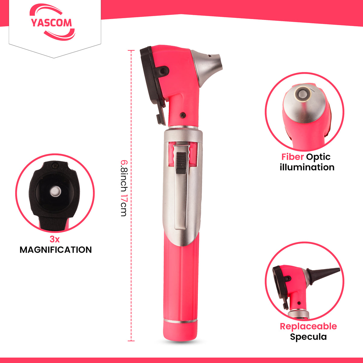 ProScope LED Pocket Otoscope – 10x Specula (Pink)