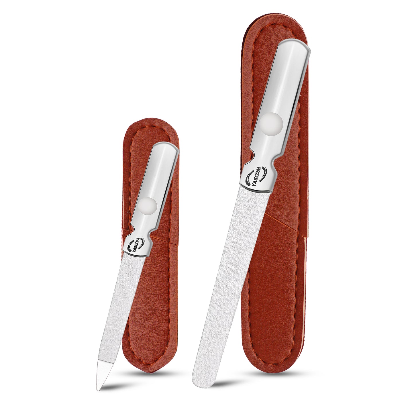 2 PCS Stainless Steel Nail Files with Gripy Handle & Leather Case, Fingernail Files for Home & Salon