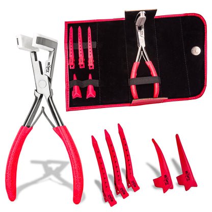 Tape in Hair Extensions Kit With Sealing Clamp Plier, 2 Hair Parting Rings and 3 Hair Clips - Stainless Steel (Pink)