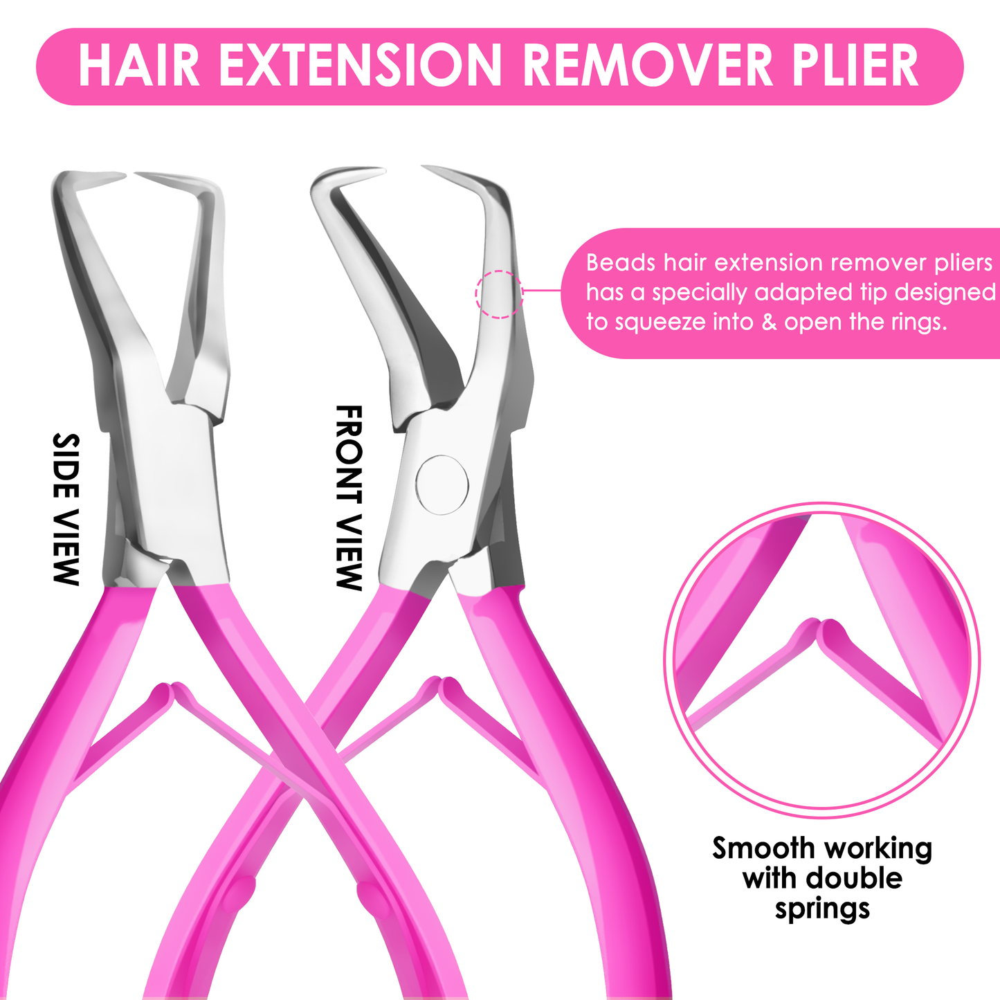 Hair Extension Tools Kit- Stainless Steel Pliers Set for Micro Beads- 1 Crochet Needle 1 Pulling Hook with Tail Comb (Pink)