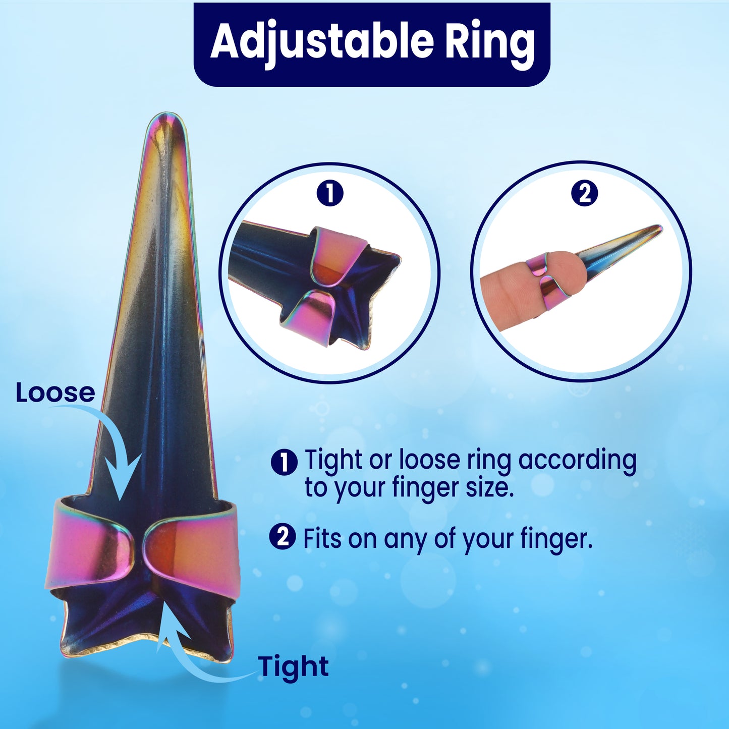 2PC Pro Hair Parting & Sectioning Rings (Straight & Curve)-Stainless Steel Finger Tool (Rainbow)