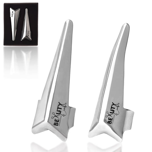 2PC Pro Hair Parting & Sectioning Rings (Straight & Curve)-Stainless Steel Finger Tool (Silver)