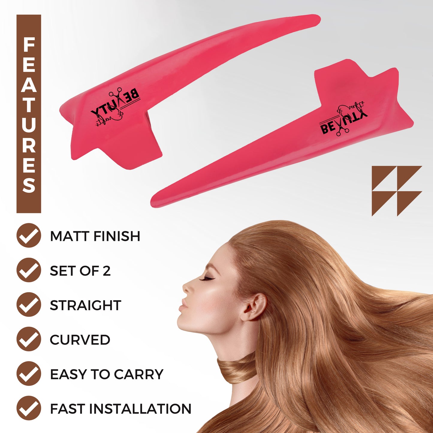 2PC Pro Hair Parting & Sectioning Rings (Straight & Curve)-Stainless Steel Finger Tool- (Pink)