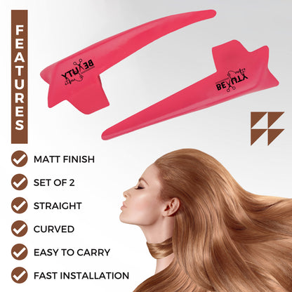 2PC Pro Hair Parting & Sectioning Rings (Straight & Curve)-Stainless Steel Finger Tool- (Pink)