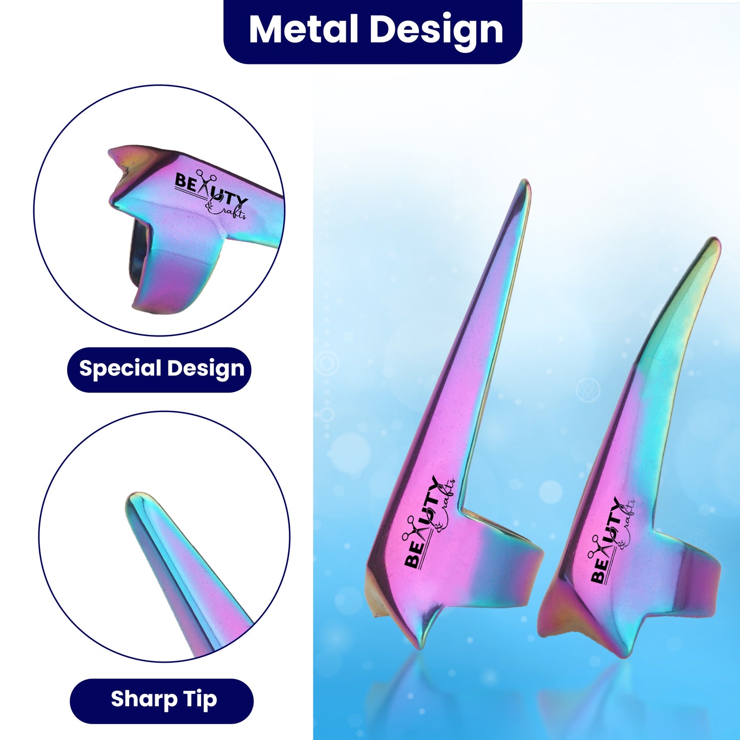 2PC Pro Hair Parting & Sectioning Rings (Straight & Curve)-Stainless Steel Finger Tool (Rainbow)