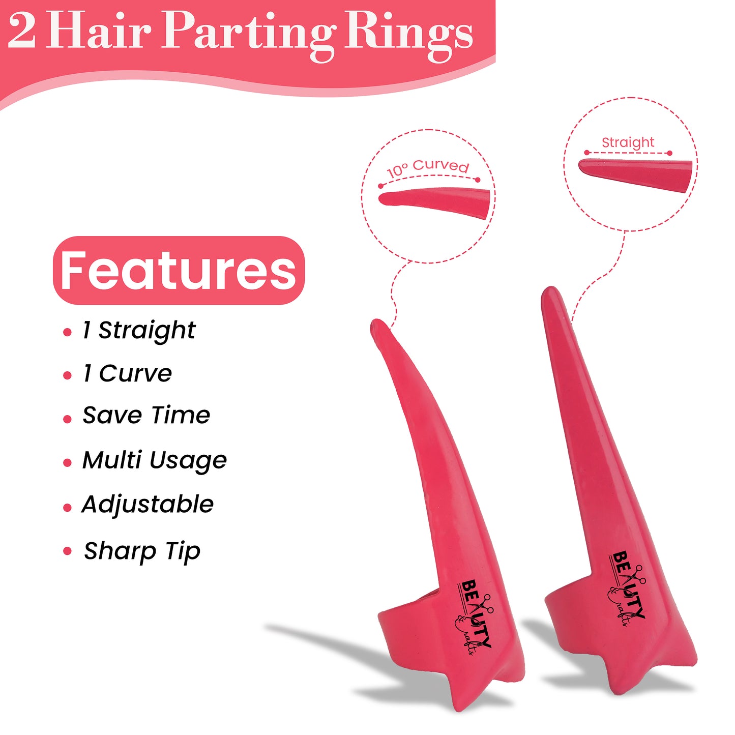 Tape in Hair Extensions Kit With Sealing Clamp Plier, 2 Hair Parting Rings and 3 Hair Clips - Stainless Steel (Pink)