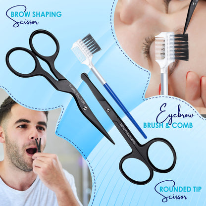 3 in 1 Nose Scissor and Eyebrow Scissor with Comb & Brush for Men & Women (Black)