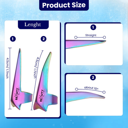 2PC Pro Hair Parting & Sectioning Rings (Straight & Curve)-Stainless Steel Finger Tool (Rainbow)