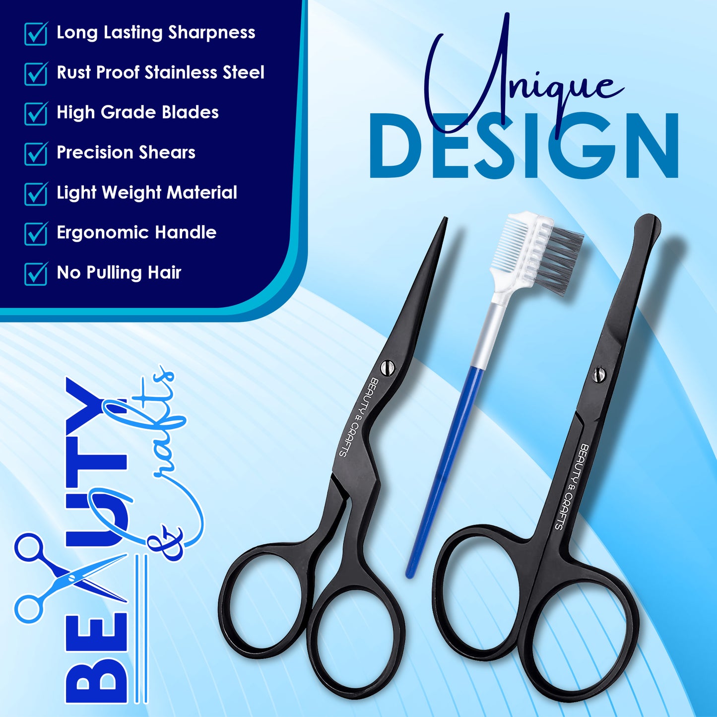 3 in 1 Nose Scissor and Eyebrow Scissor with Comb & Brush for Men & Women (Black)