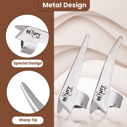 2PC Pro Hair Parting & Sectioning Rings (Straight & Curve)-Stainless Steel Finger Tool (Silver)