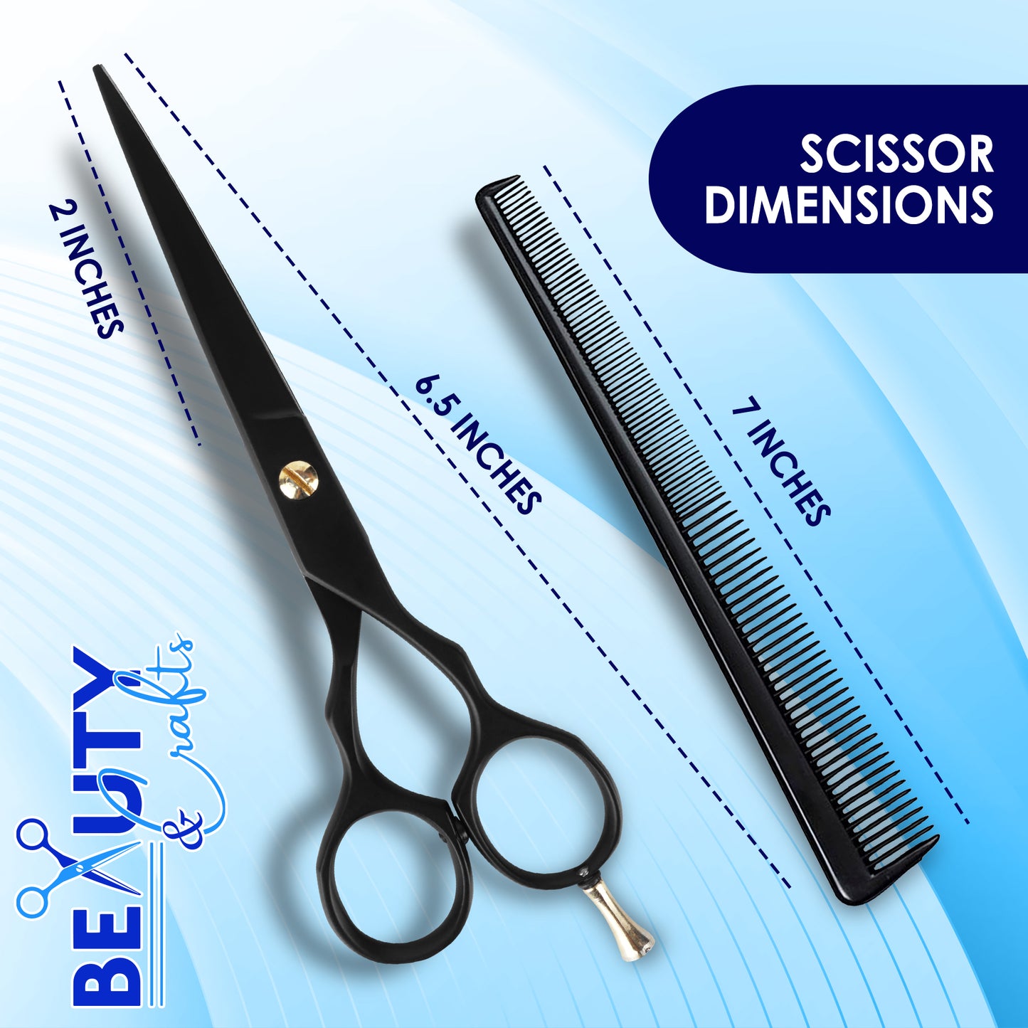 6.5” Professional Hair Cutting Scissor with Comb - Japanese Stainless Steel Shears For Men &  Women (Black)