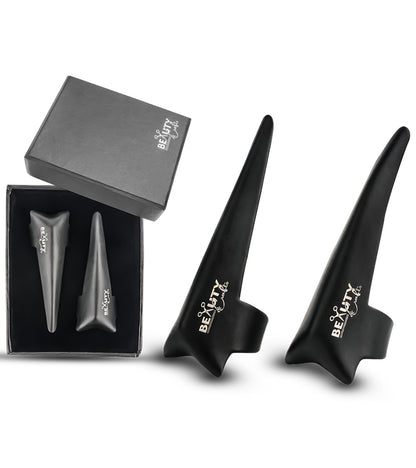 2PC Pro Hair Parting & Sectioning Rings (Straight & Curve)-Stainless Steel Finger Tool (Black)