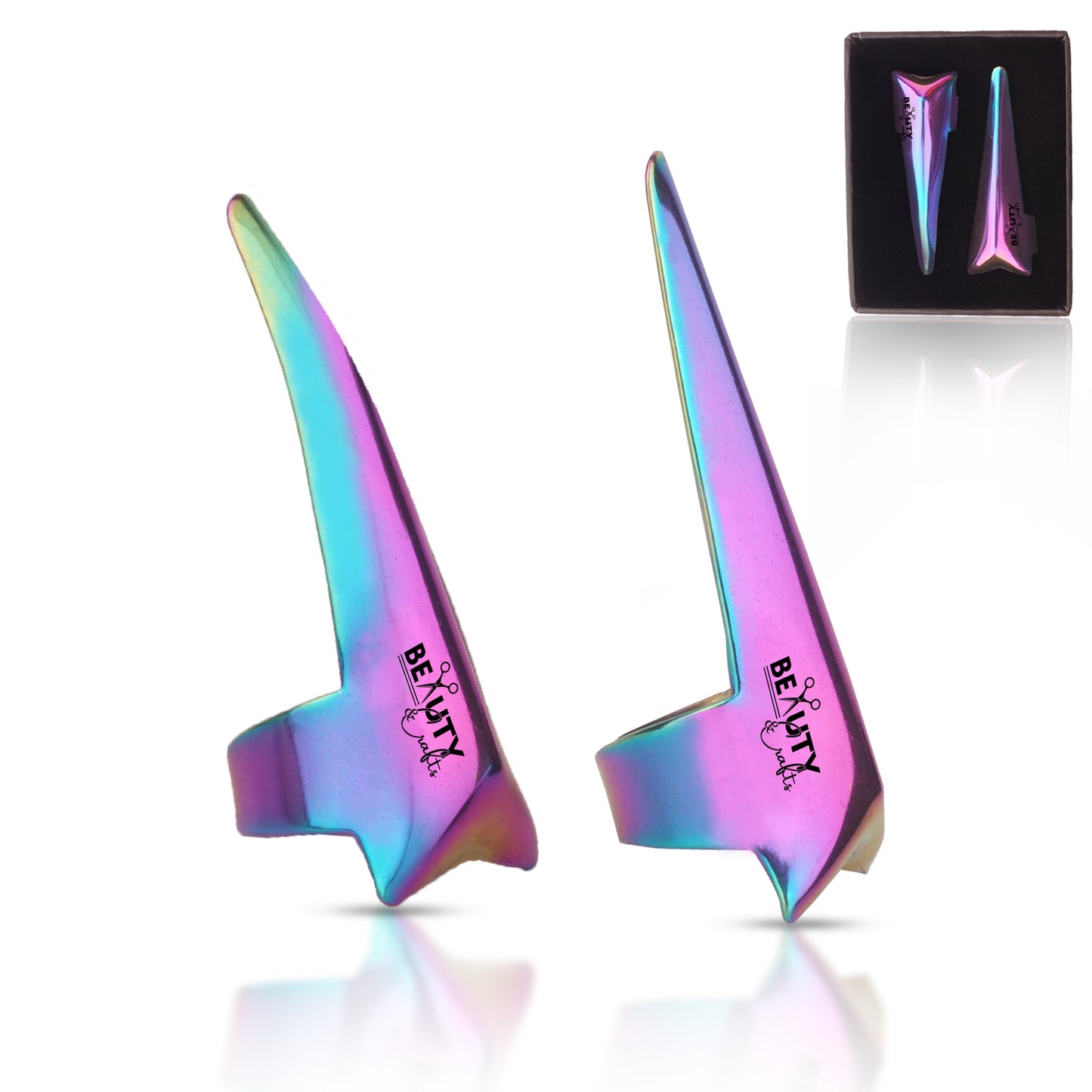 2PC Pro Hair Parting & Sectioning Rings (Straight & Curve)-Stainless Steel Finger Tool (Rainbow)